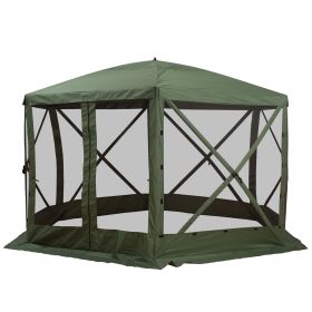 Outsunny 6-Sided Hexagon Pop Up Party Tent Gazebo with Mesh Netting Walls & Shaded Interior, 12' x 12', Green
