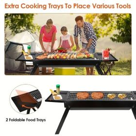 Portable 23" stainless steel charcoal grill, foldable and compact for outdoor BBQ, camping, picnics, and parties. Ideal for 3-5 people.