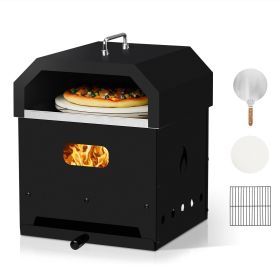 Portable Square Charcoal Pizza Oven 36.4x33.7x45.6cm Black Iron BBQ Grill with Carry Handle Outdoor Barbecue Cooking Stove for Backyard Camping P