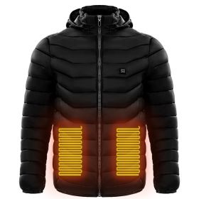 Men Heated Puffer Jacket Electric Heating Coat Insulated Hood Windbreaker 9Heat Zones (Option: Black-S)